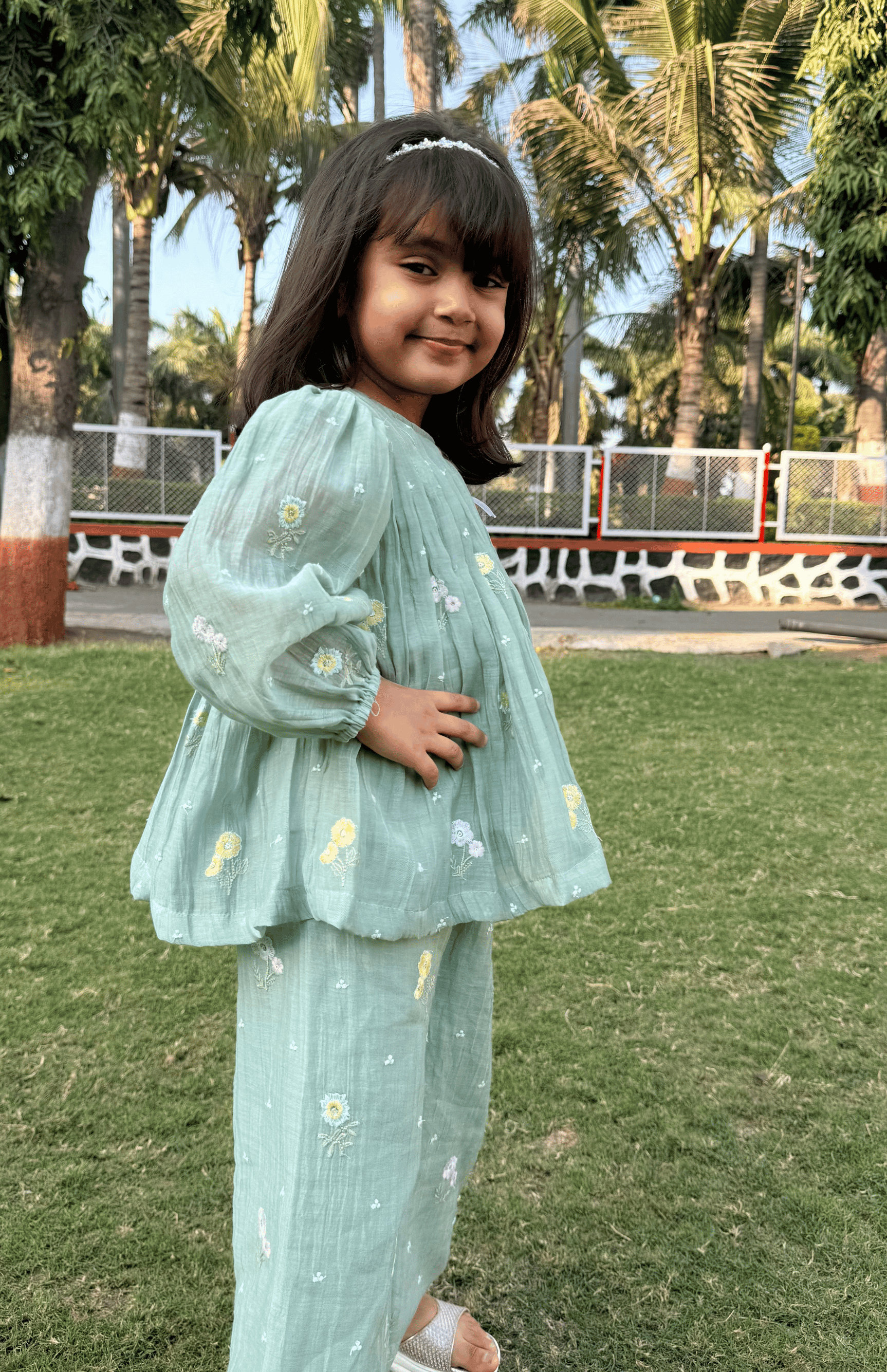Whispering Blooms Mul Chanderi Co-Ord Set for Girls