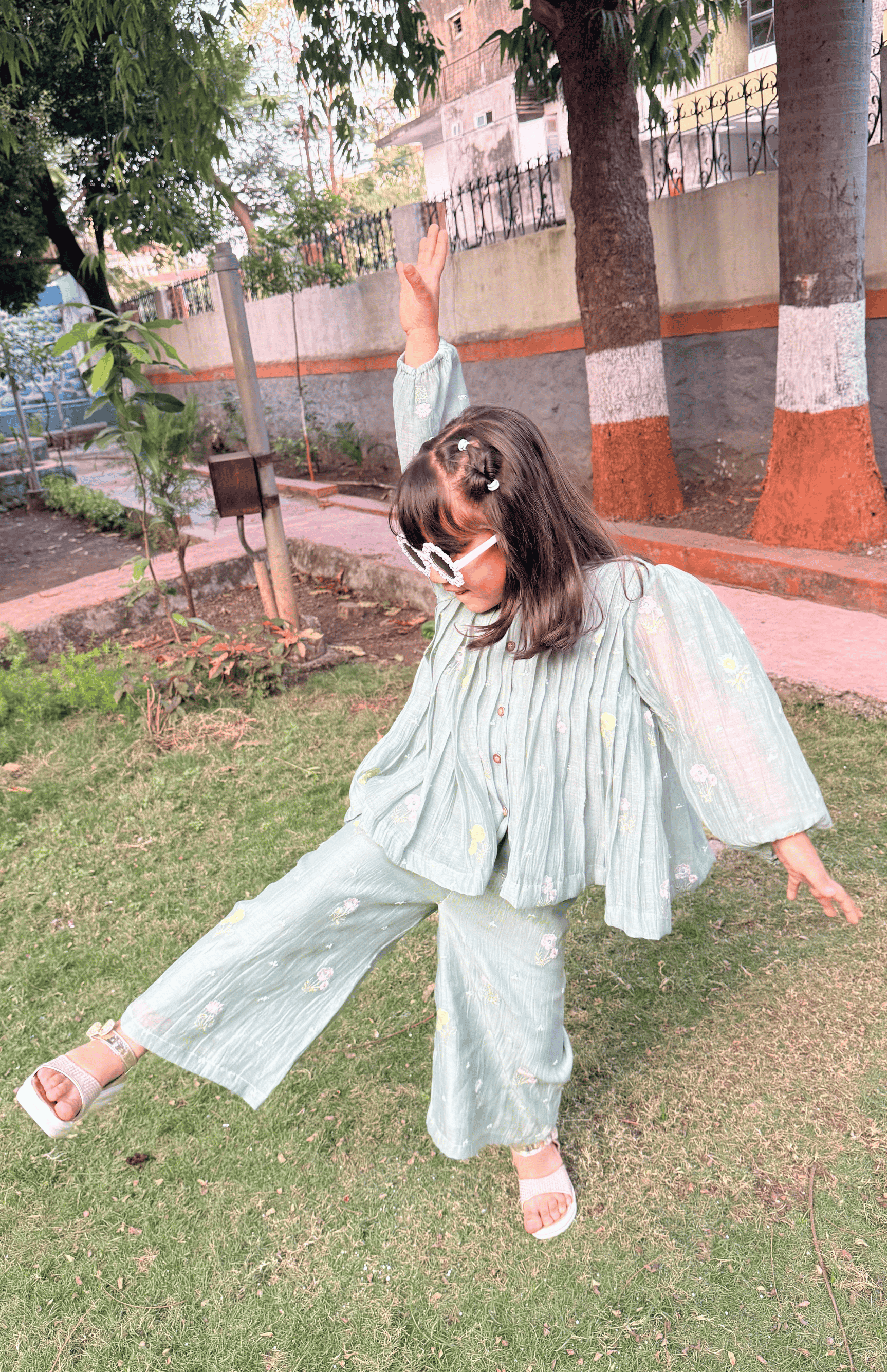 Whispering Blooms Mul Chanderi Co-Ord Set for Girls