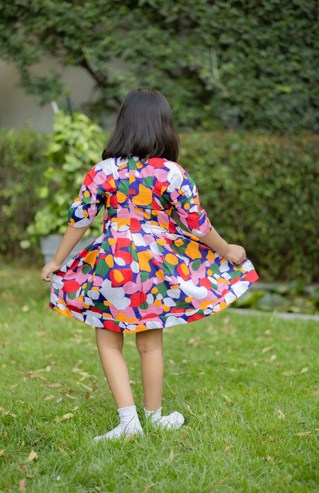 Multicolor Abstract rainbow-Sleeve Dress