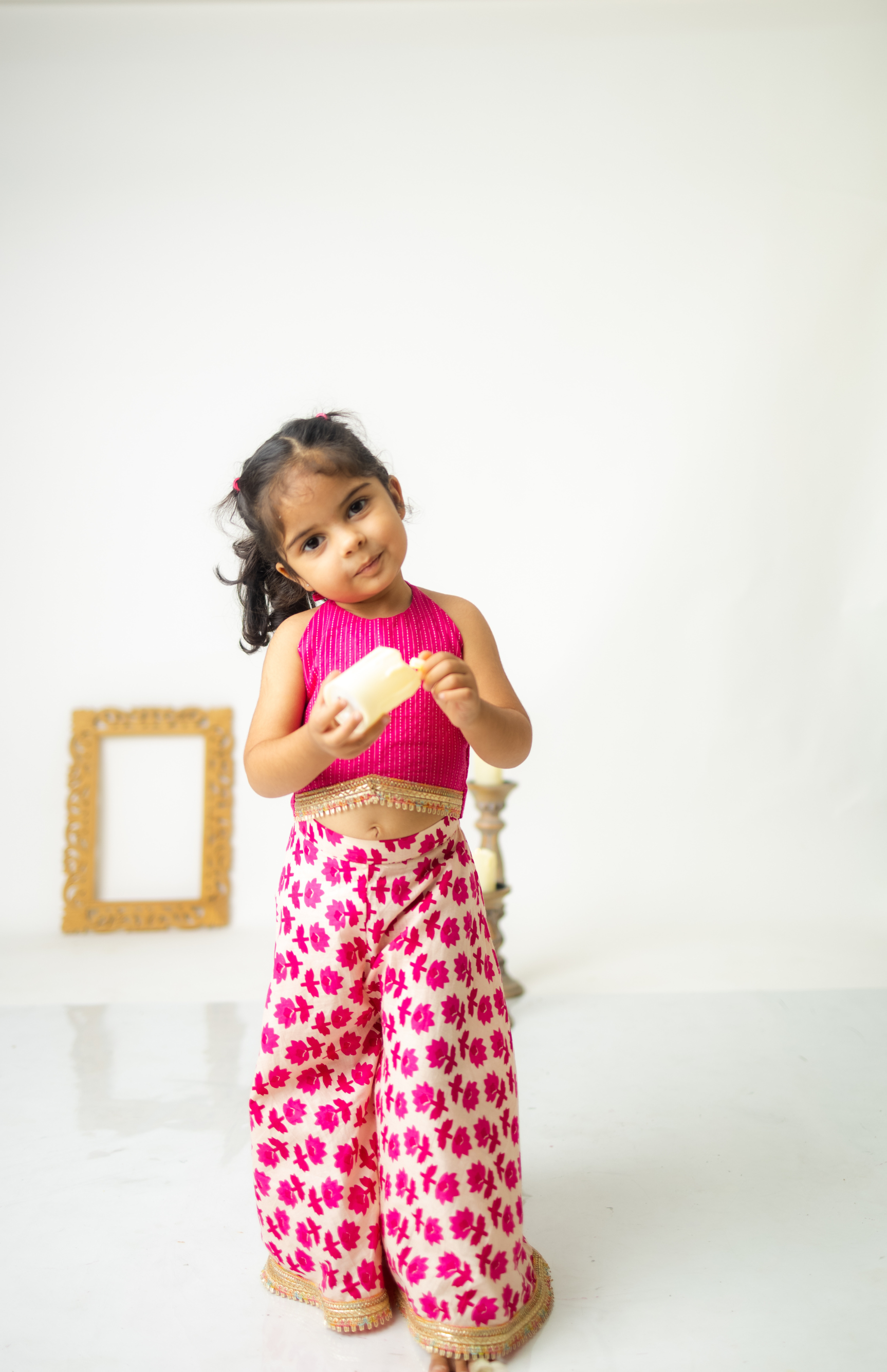 Pink Floral Co-Ord Set for Girls - Halter Top & Wide-Leg Pants