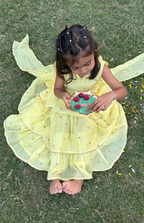 Sunshine Twirl Showstopper Yellow Embroidered Mul Chanderi Lehenga Set with Attached Dupatta