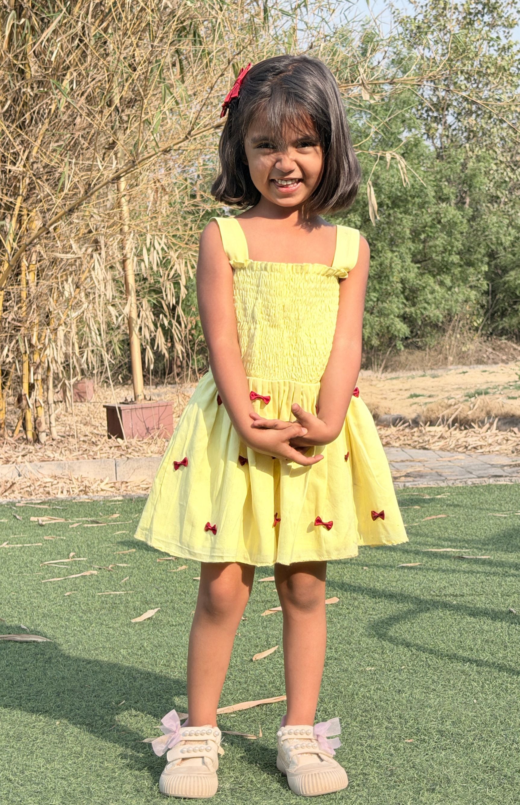 Lemon Twirl Bow Dress