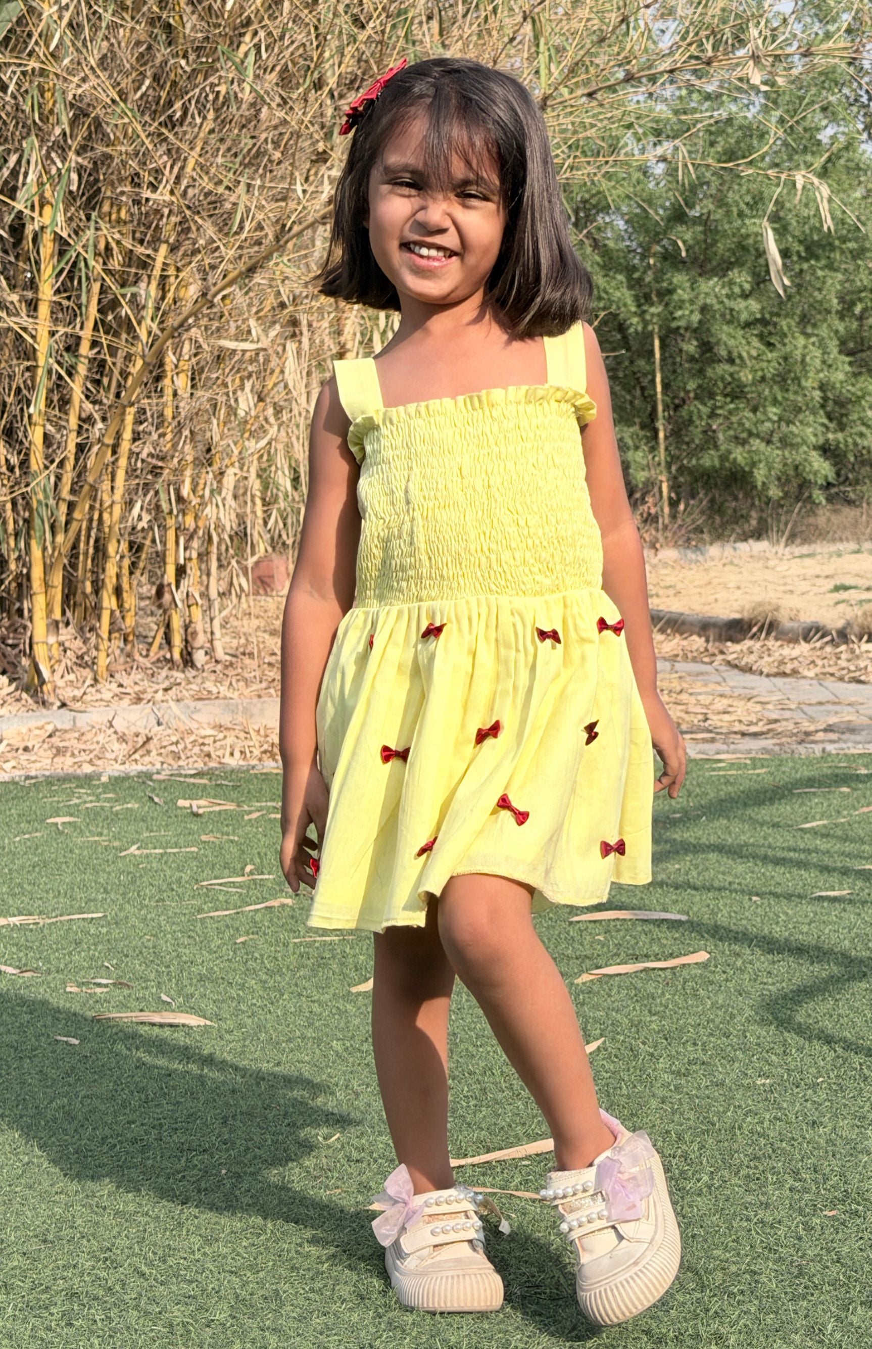 Lemon Twirl Bow Dress