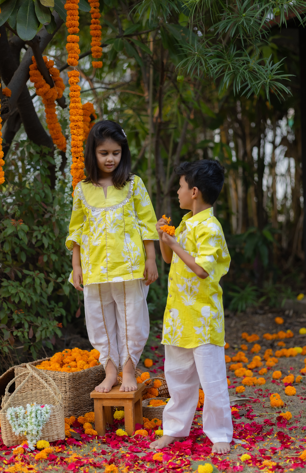 Yellow Twirl-Ready Kurti & Tulip pant Set