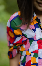 Multicolor Abstract rainbow-Sleeve Dress