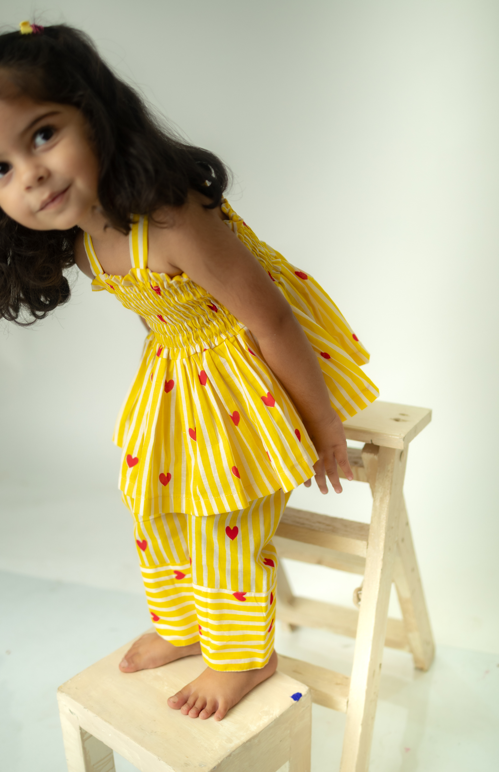 Bright Yellow Smocked Top & Pants Set