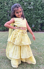 Sunshine Twirl Showstopper Yellow Embroidered Mul Chanderi Lehenga Set with Attached Dupatta