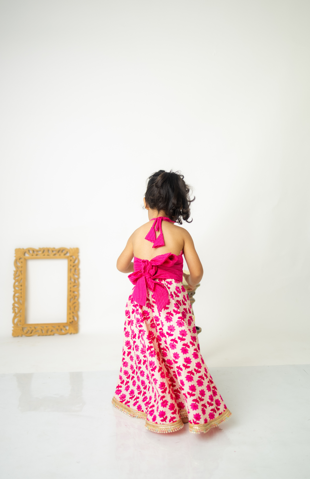 Pink Floral Co-Ord Set for Girls - Halter Top & Wide-Leg Pants