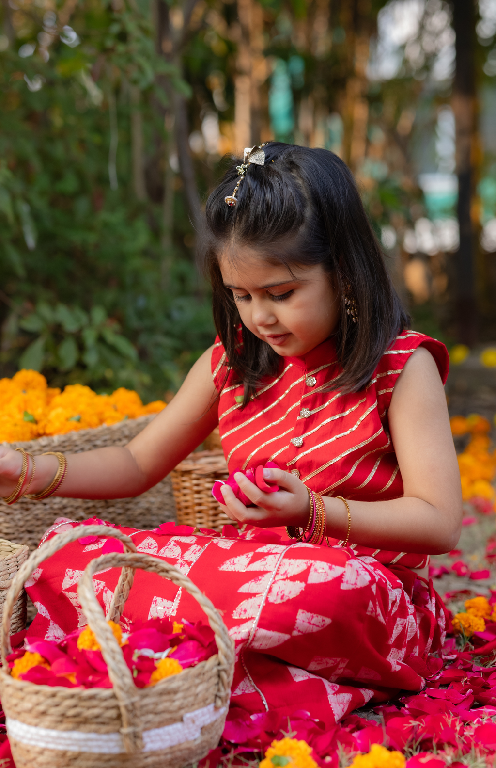 Red Heart-Back crop top & Printed Skirt Set