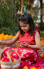 Red Heart-Back crop top & Printed Skirt Set