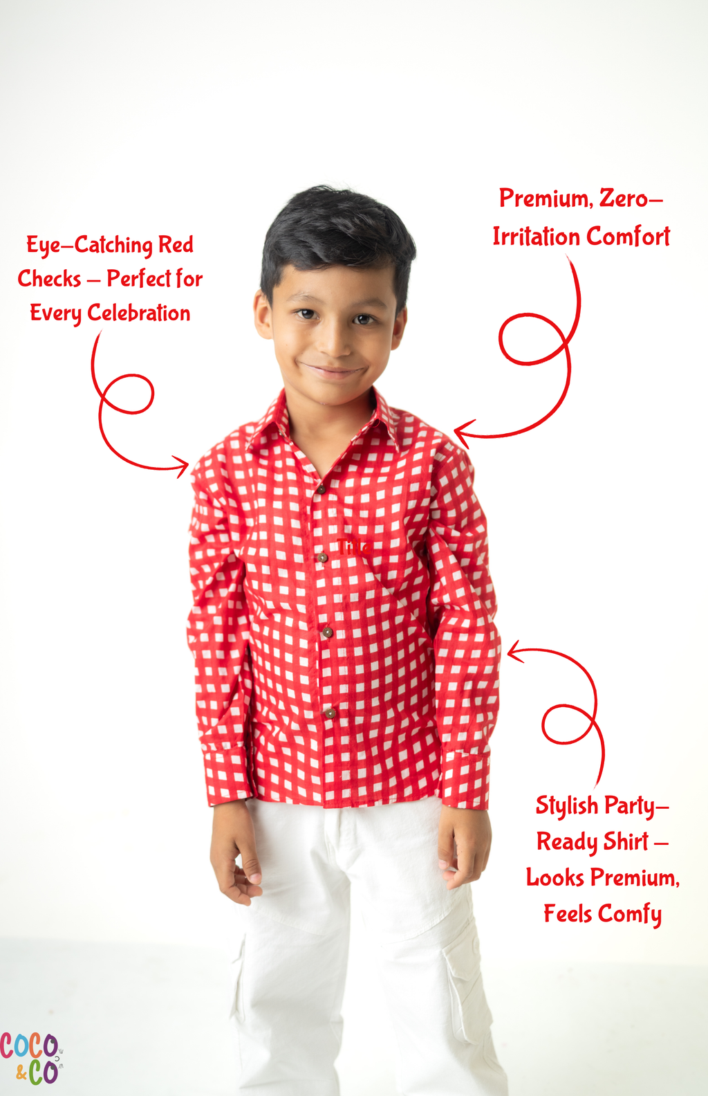 Red Gingham Check Boys Shirt