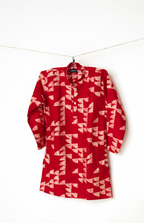 Red Printed Boys Kurta with White Pajama
