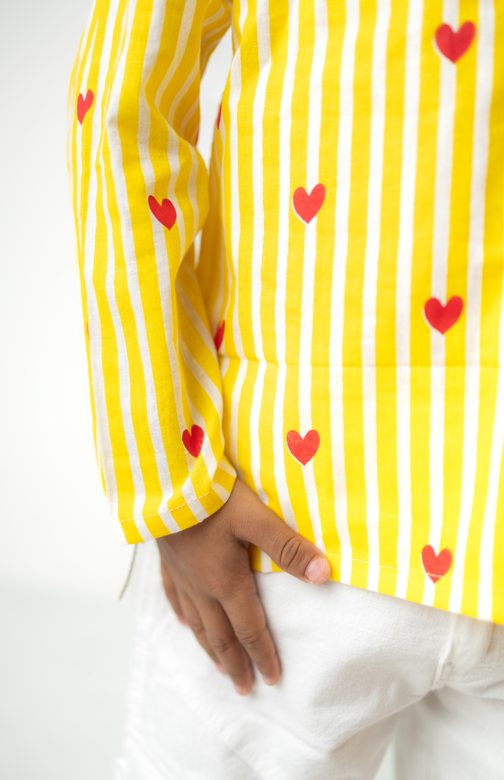 Yellow Striped Heart-Print Kids Kurta