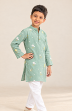 Mint Meadow Floral Mul Chanderi Kurta for Boys