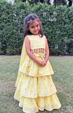 Sunshine Twirl Showstopper Yellow Embroidered Mul Chanderi Lehenga Set with Attached Dupatta