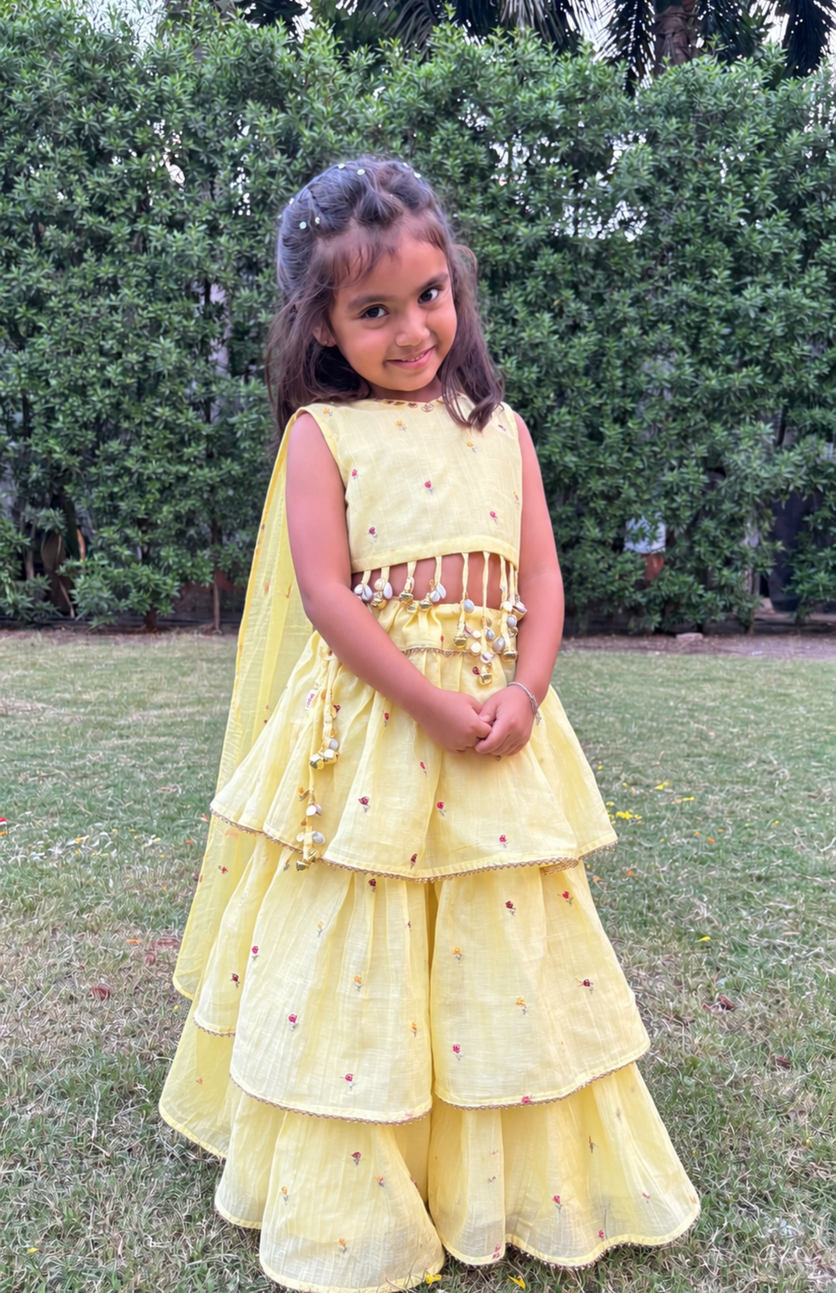 Sunshine Twirl Showstopper Yellow Embroidered Mul Chanderi Lehenga Set with Attached Dupatta