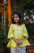 Yellow Twirl-Ready Kurti & Tulip pant Set