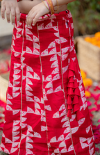 Red Heart-Back crop top & Printed Skirt Set