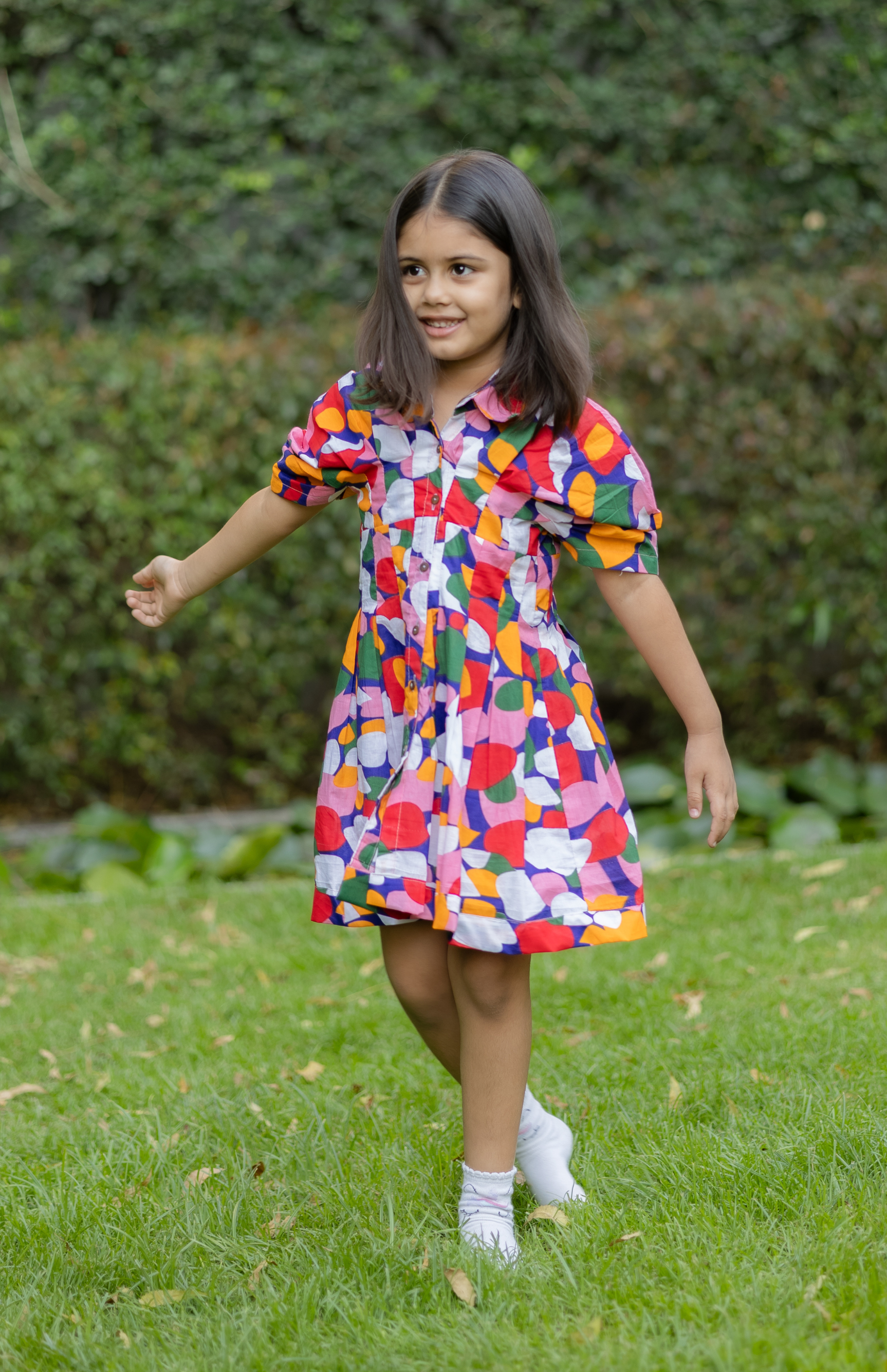Multicolor Abstract rainbow-Sleeve Dress