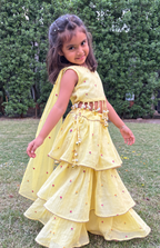 Sunshine Twirl Showstopper Yellow Embroidered Mul Chanderi Lehenga Set with Attached Dupatta