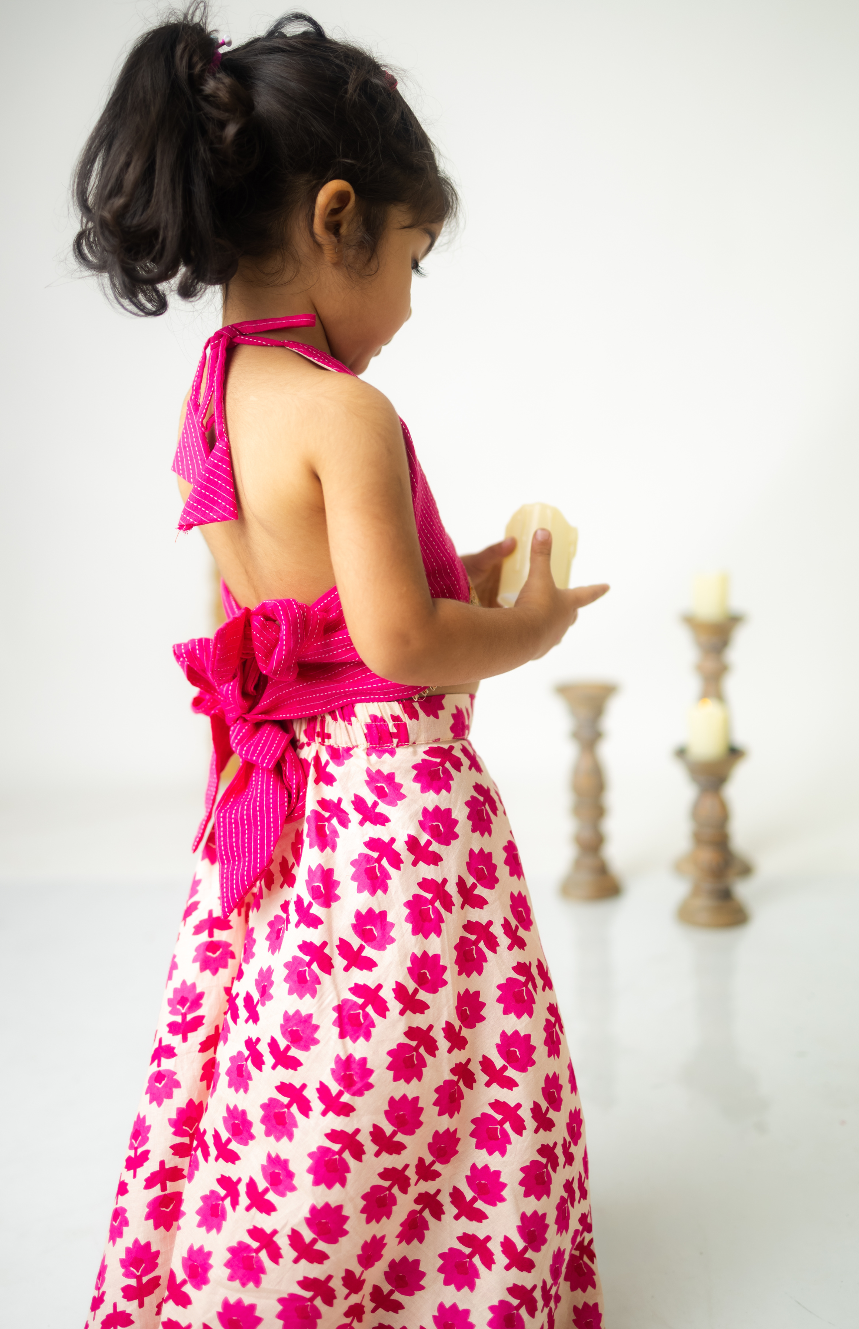 Pink Floral Co-Ord Set for Girls - Halter Top & Wide-Leg Pants