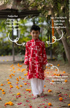 Red Printed Boys Kurta with White Pajama