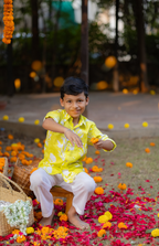 Yellow Block Printed Boys Kurta Shirt