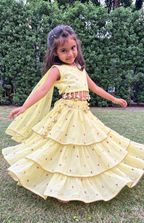 Sunshine Twirl Showstopper Yellow Embroidered Mul Chanderi Lehenga Set with Attached Dupatta