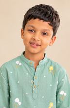 Mint Meadow Floral Mul Chanderi Kurta for Boys