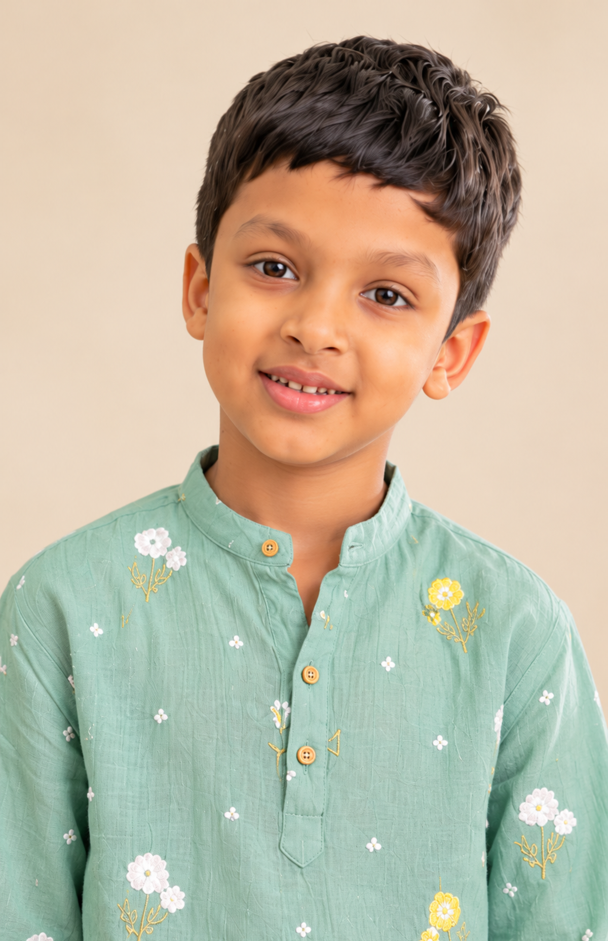 Mint Meadow Floral Mul Chanderi Kurta for Boys