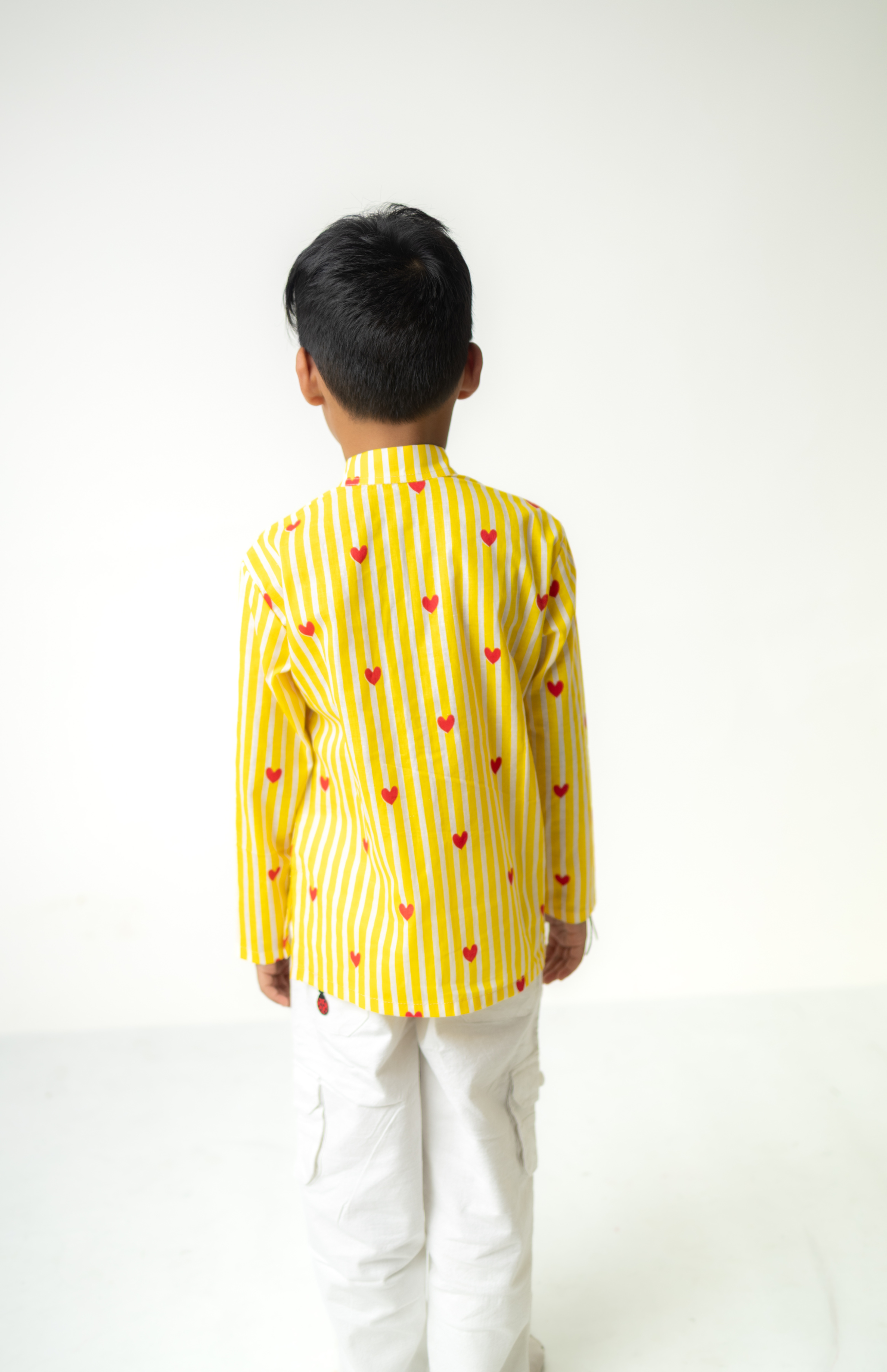 Yellow Striped Heart-Print Kids Kurta
