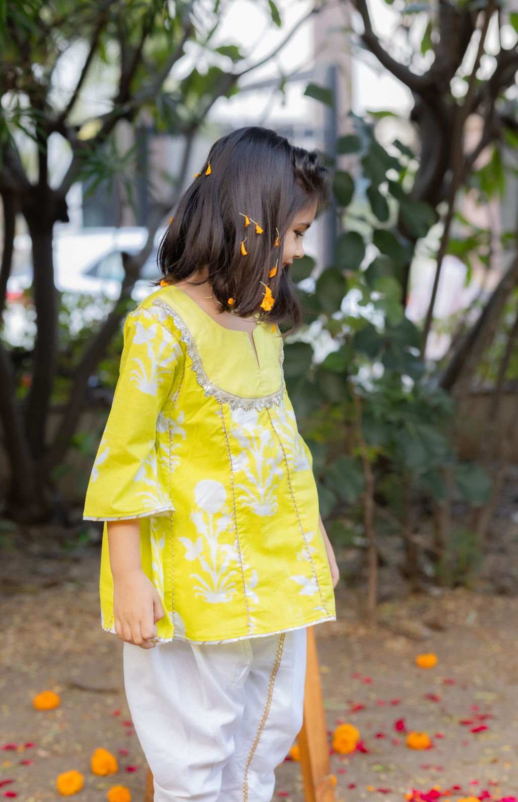 Yellow Twirl-Ready Kurti & Tulip pant Set