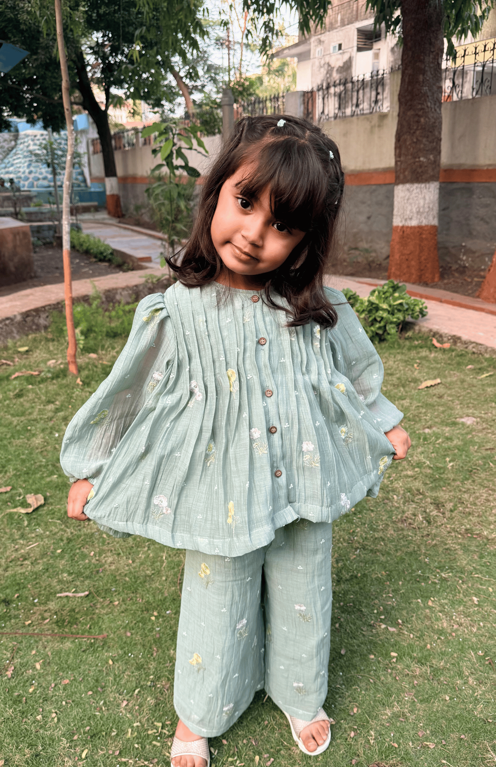 Whispering Blooms Mul Chanderi Co-Ord Set for Girls