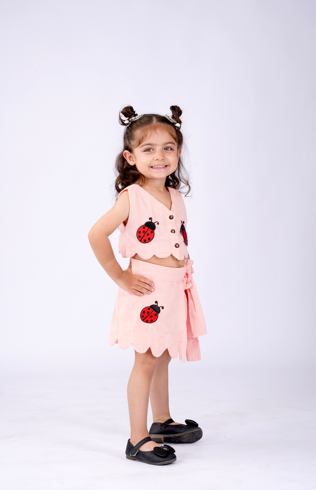 Peach Ladybug Scallop Co-ord Set