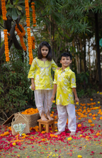 Yellow Block Printed Boys Kurta Shirt