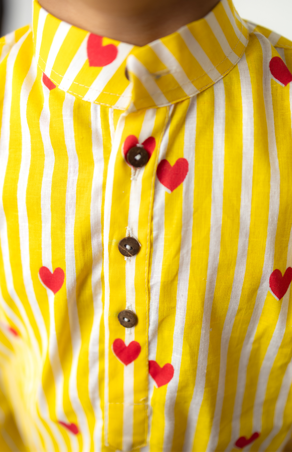 Yellow Striped Heart-Print Kids Kurta