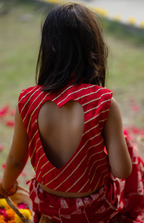 Red Heart-Back crop top & Printed Skirt Set