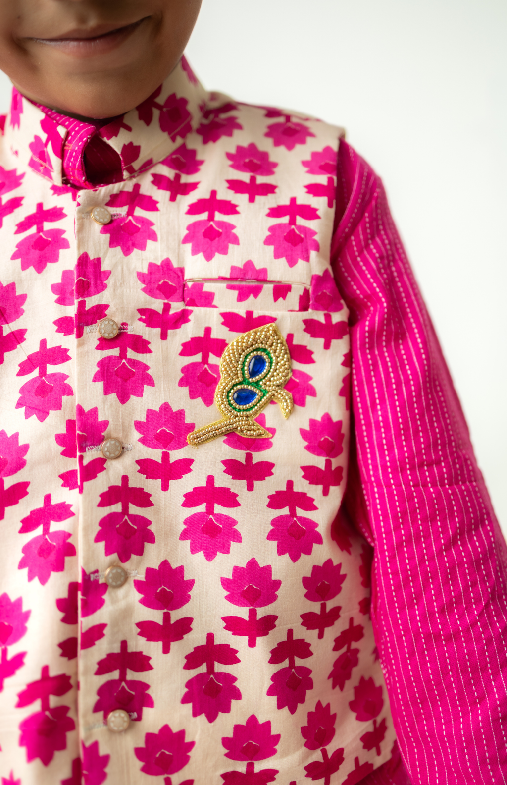 Pink Kurta & Printed Jacket Set for Boys