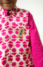 Pink Kurta & Printed Jacket Set for Boys
