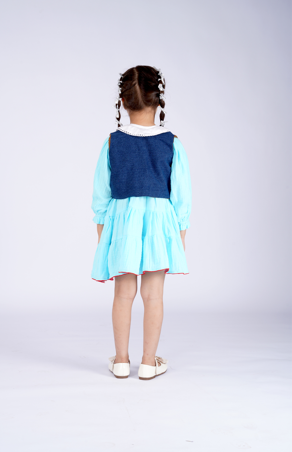 Aqua Tiered Dress with Ladybug Waistcoat