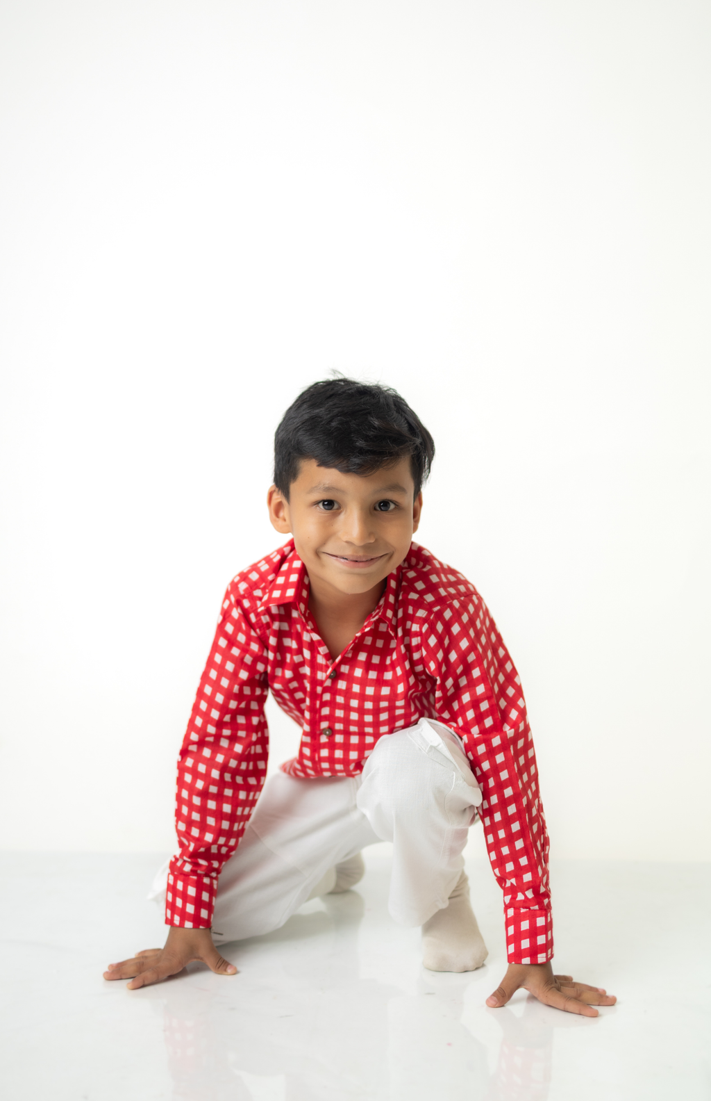 Red Gingham Check Boys Shirt