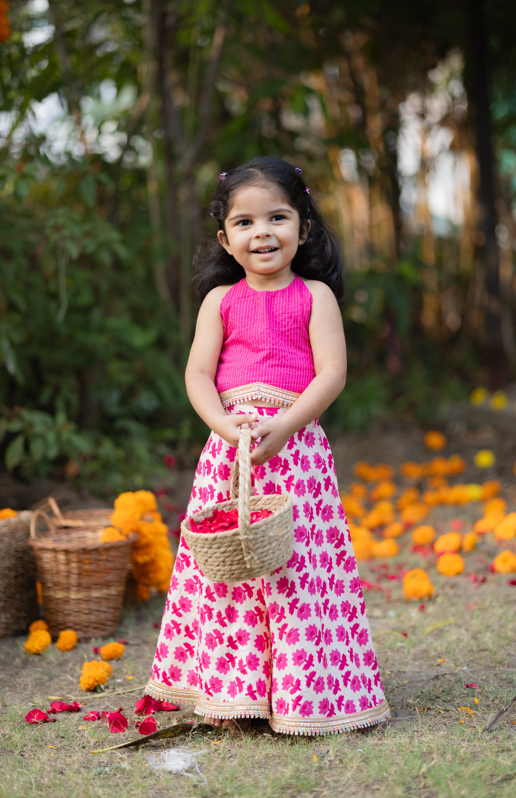 Pink Floral Co-Ord Set for Girls - Halter Top & Wide-Leg Pants