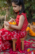 Red Heart-Back crop top & Printed Skirt Set