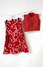 Red Heart-Back crop top & Printed Skirt Set