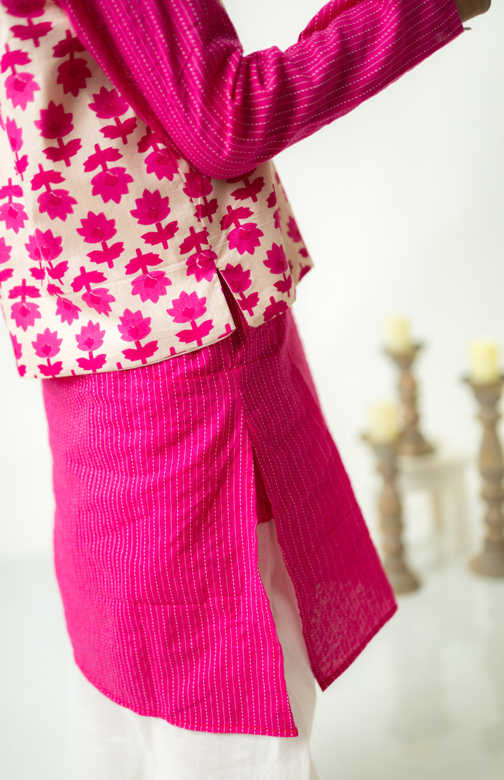 Pink Kurta & Printed Jacket Set for Boys