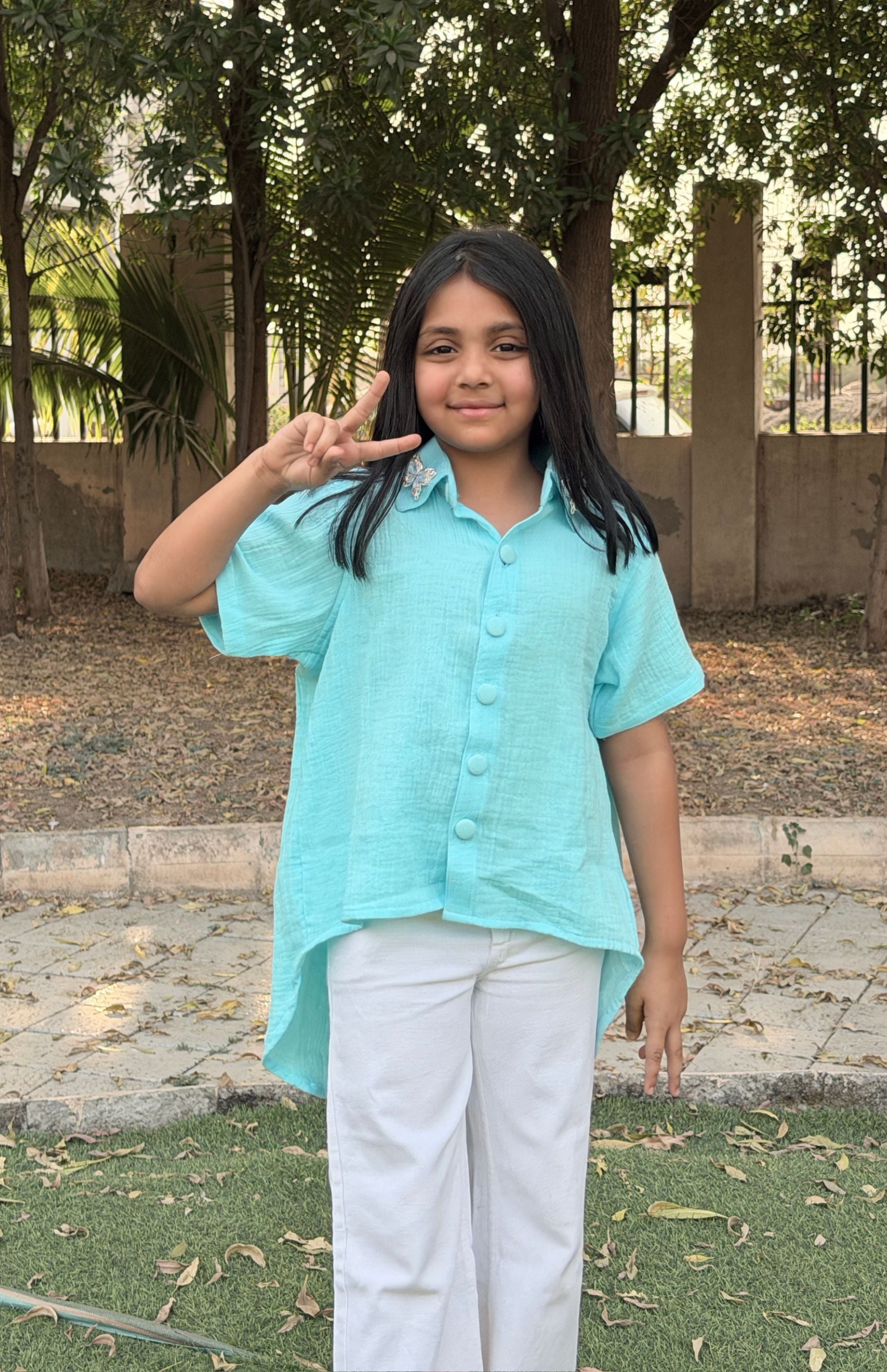 Aqua Breeze Butterfly High-Low Shirt