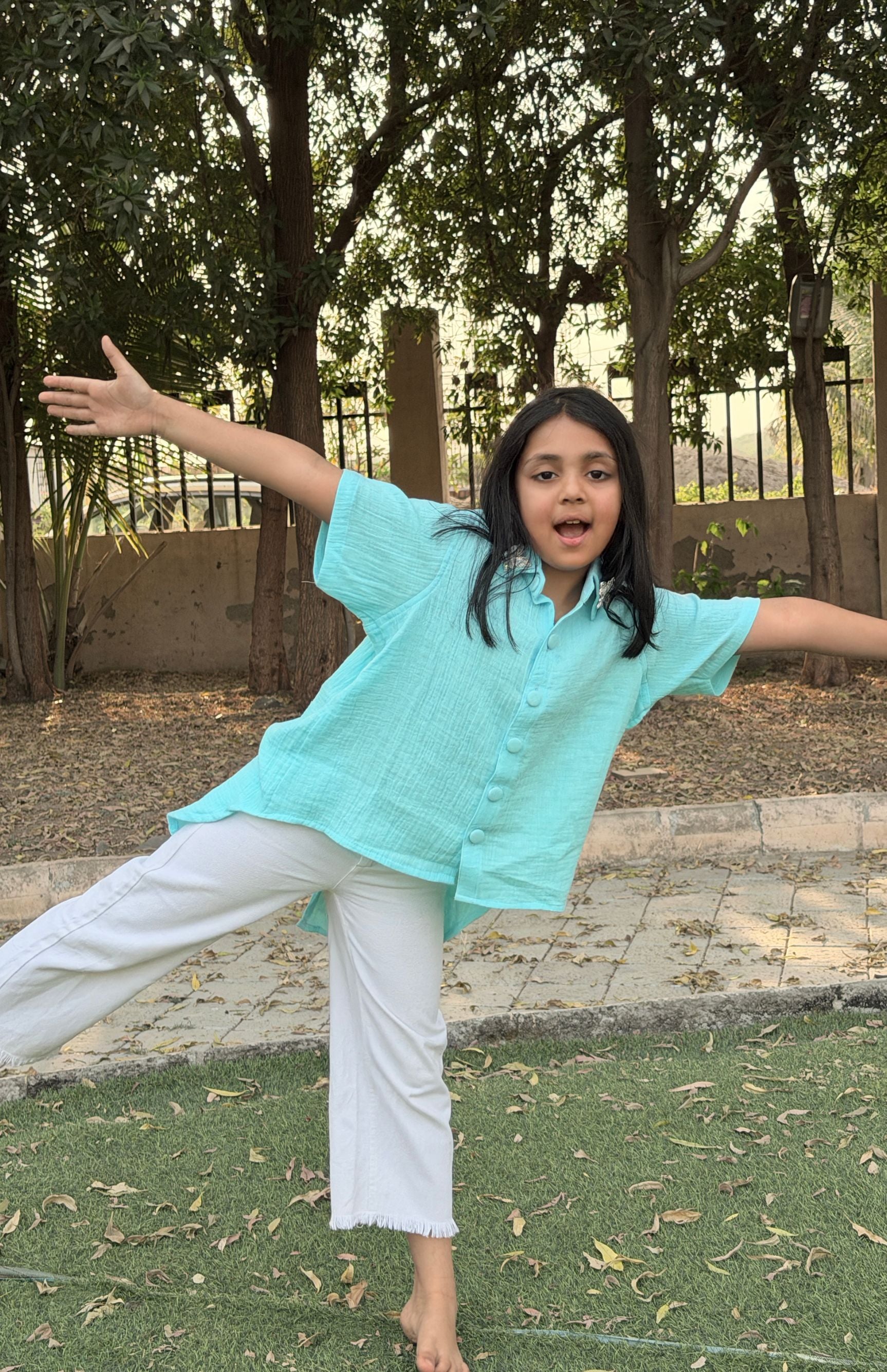 Aqua Breeze Butterfly High-Low Shirt