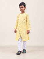 Sunshine Charm Yellow Embroidered Mul Chanderi Angrakha Kurta