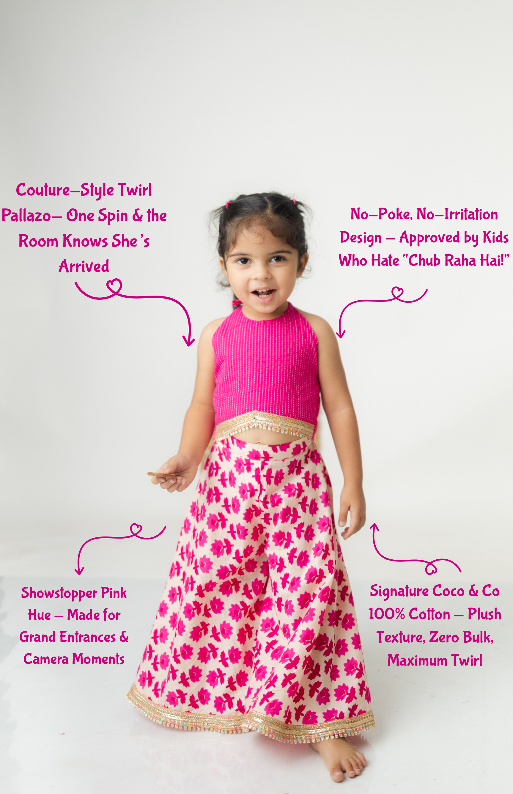 Pink Floral Co-Ord Set for Girls - Halter Top & Wide-Leg Pants