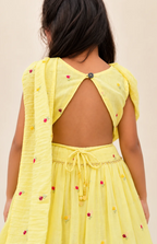 Sunshine Twirl Showstopper Yellow Embroidered Mul Chanderi Lehenga Set with Attached Dupatta
